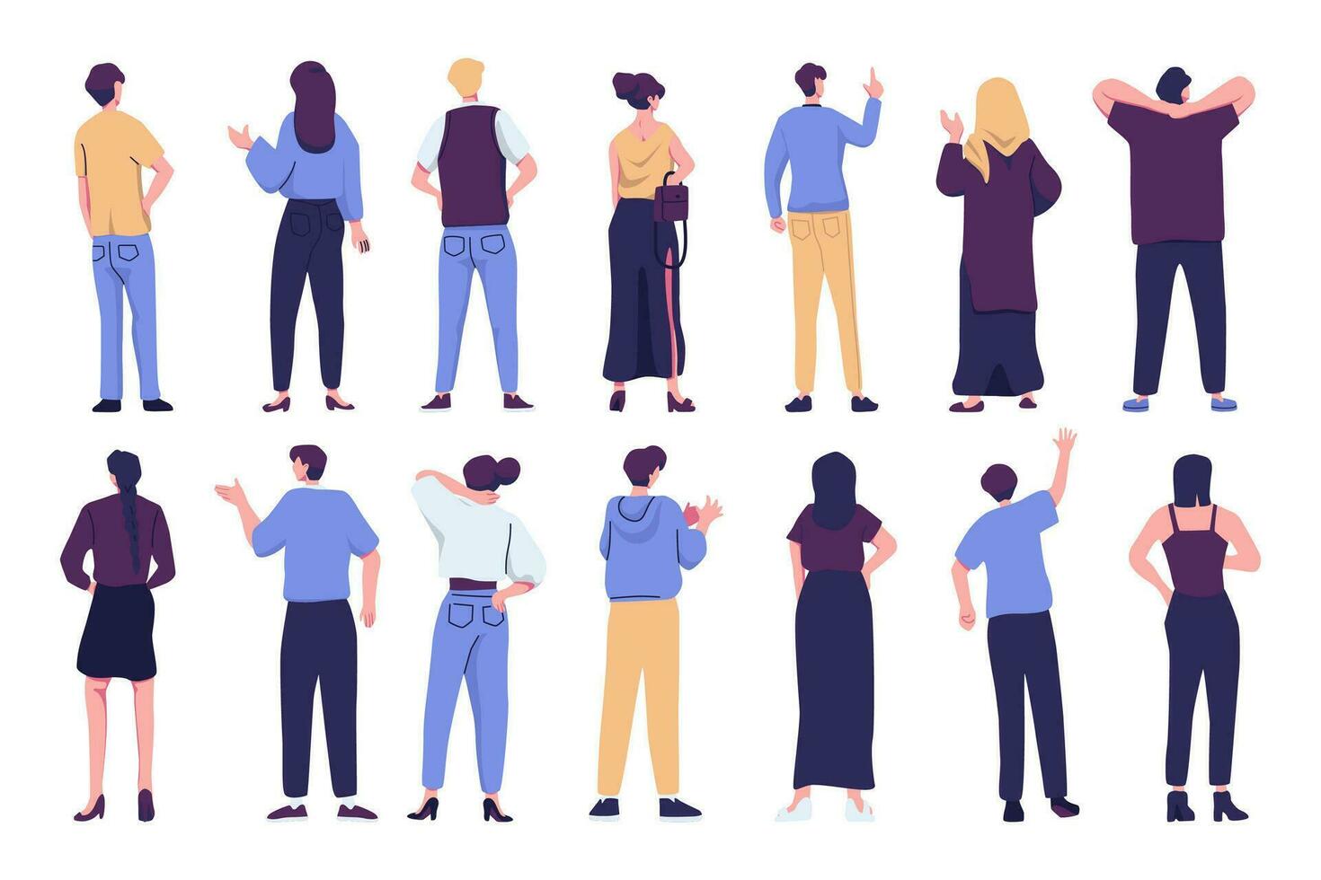 people from back side vector flat style illustration design