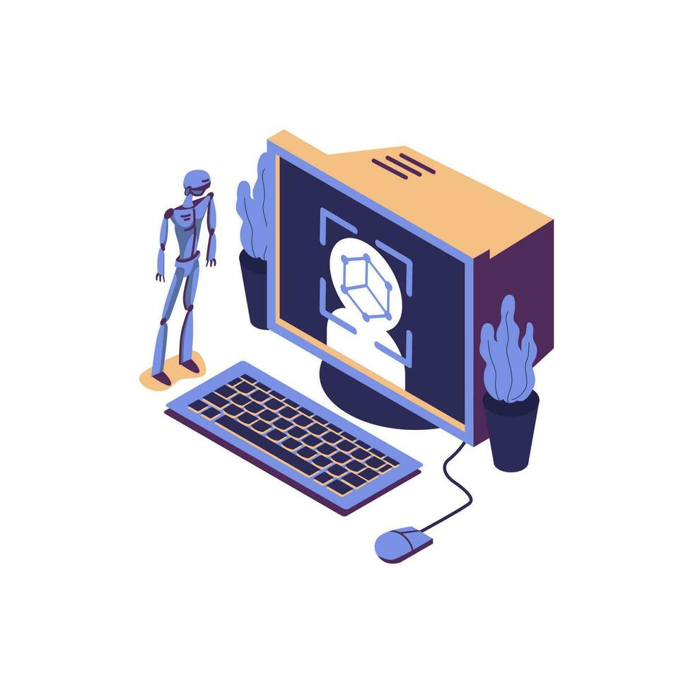 Affective computing flat style isometric illustration vector design