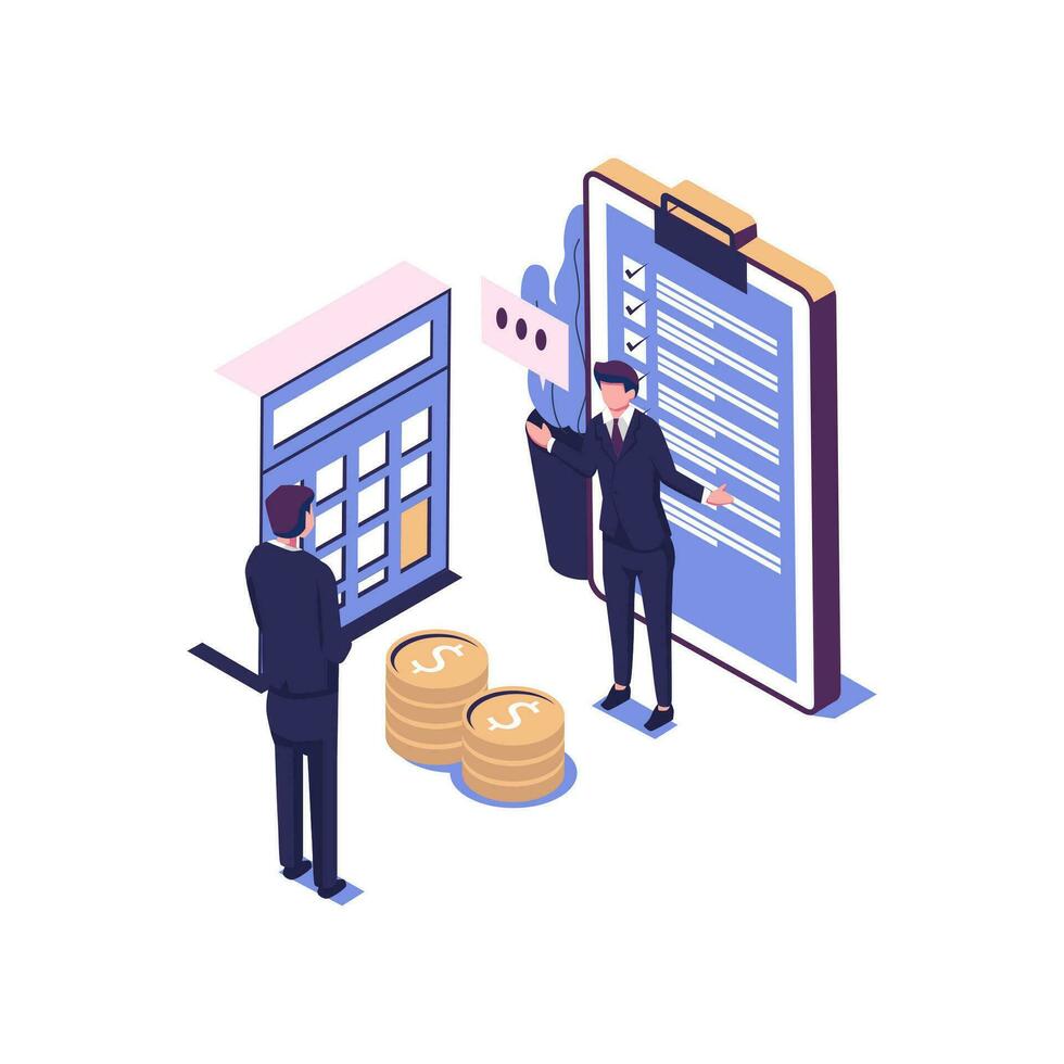 Accountant appointment flat style isometric illustration vector design