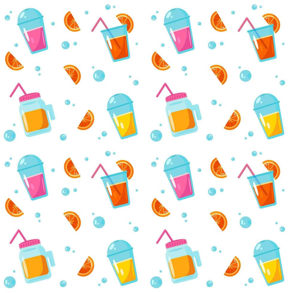 Seamless pattern with different fresh cocktails and orange vector