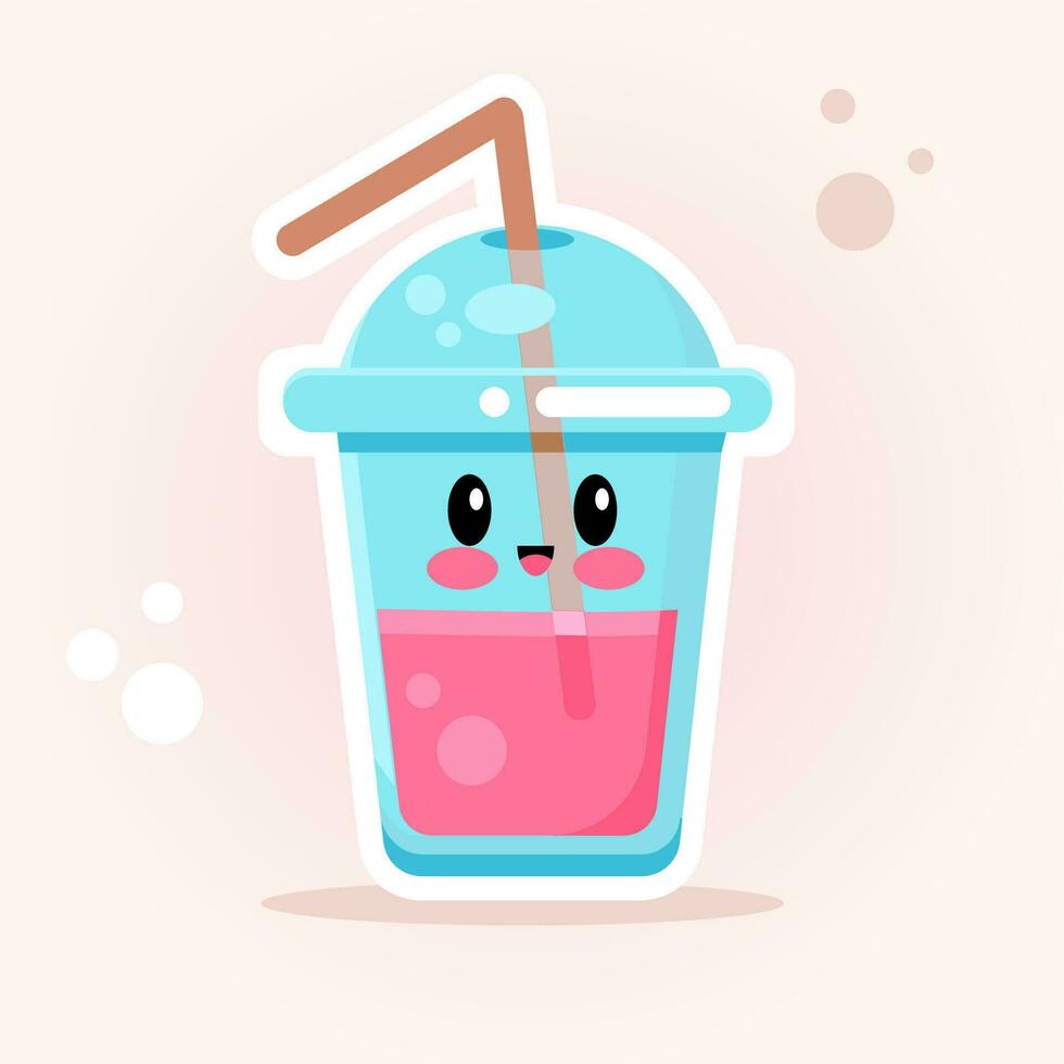 Hello summer cute sticker with cocktail vector