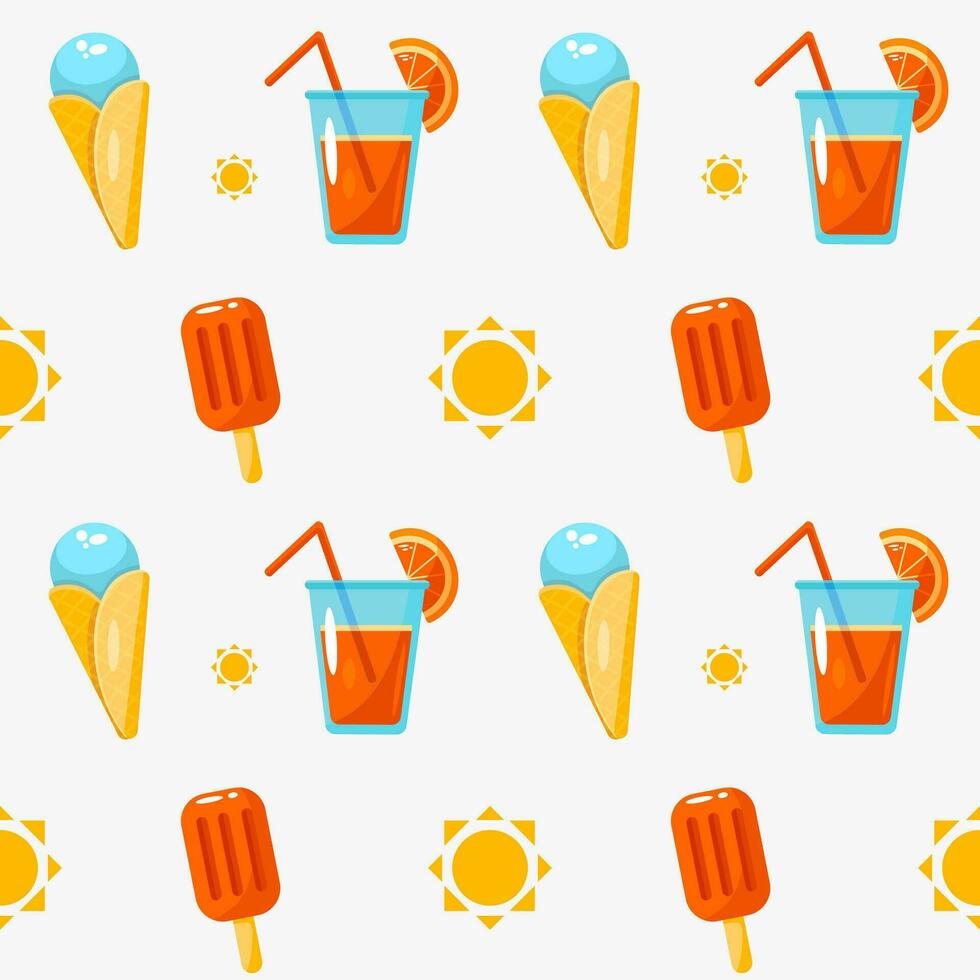 Summer seamless pattern with ice creams and cocktails vector