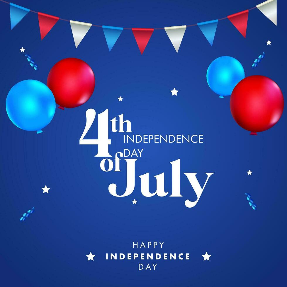 Happy independence day banner with balloons, hat and paper flags. 4th of July vector