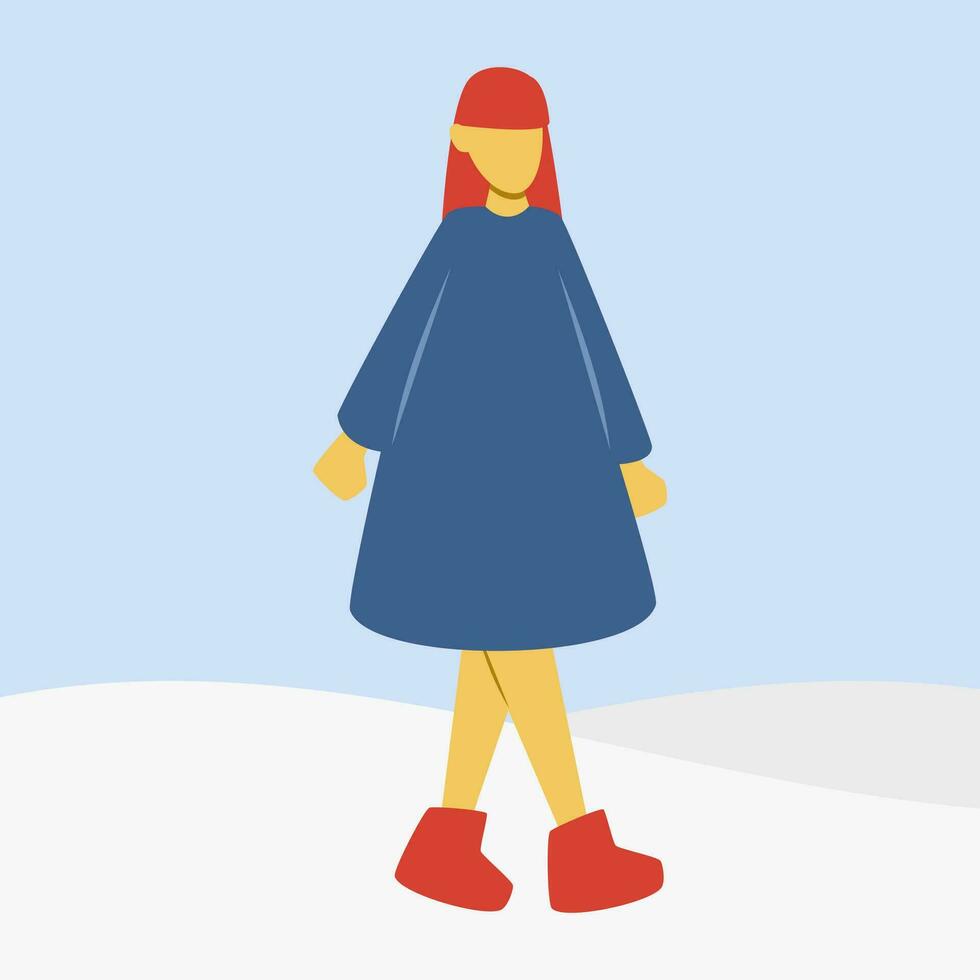 girl walking in snowy season vector illustration for design decorations. holiday theme illustration.