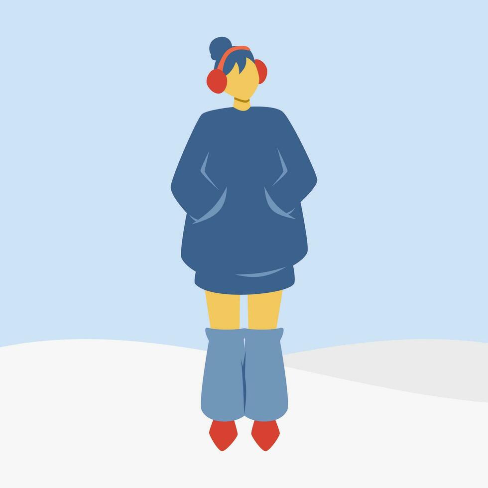 girl getting cold in snowy season vector illustration for design decorations. holiday theme illustration.
