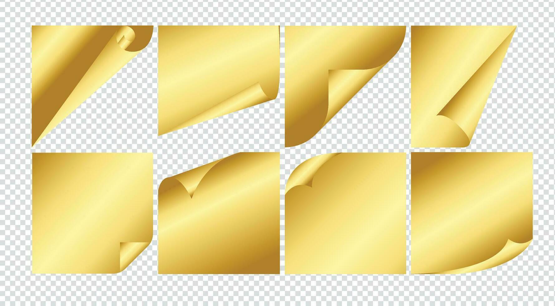 oro rizado papel página esquina vector haz conjunto