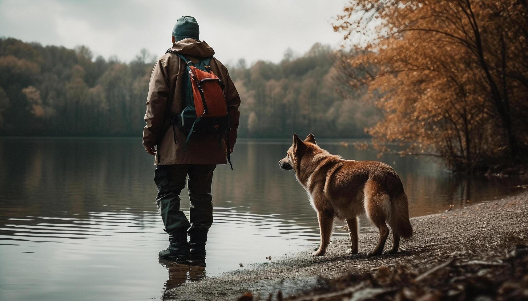 A purebred dog standing in tranquil forest generated by AI photo