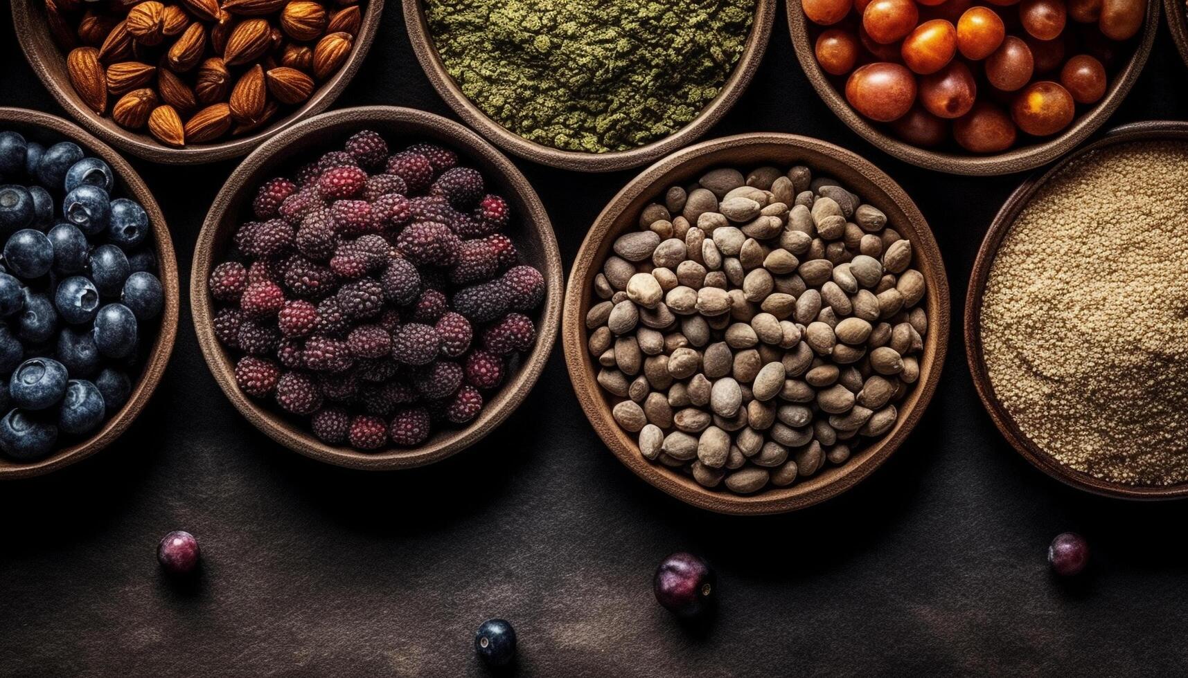 Fresh organic berry fruit in wooden bowl generated by AI photo