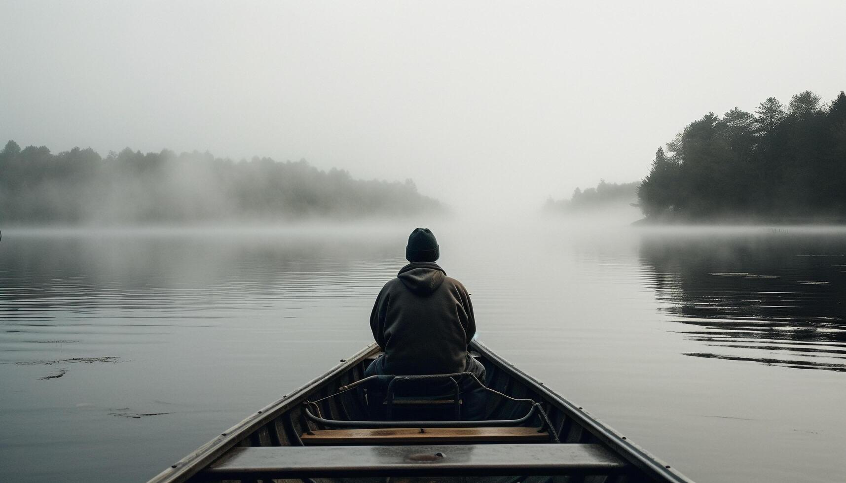 Solitude in nature, canoeing for relaxation generated by AI photo