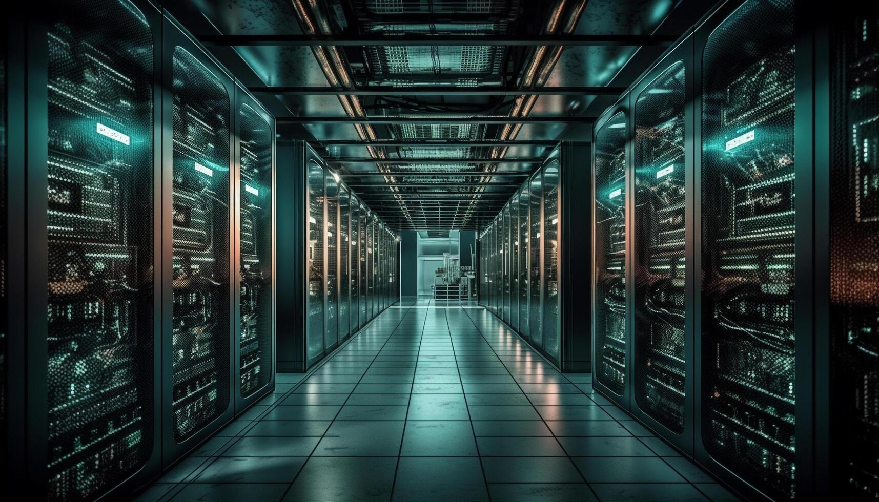 Futuristic computer equipment in a dark room generated by AI photo
