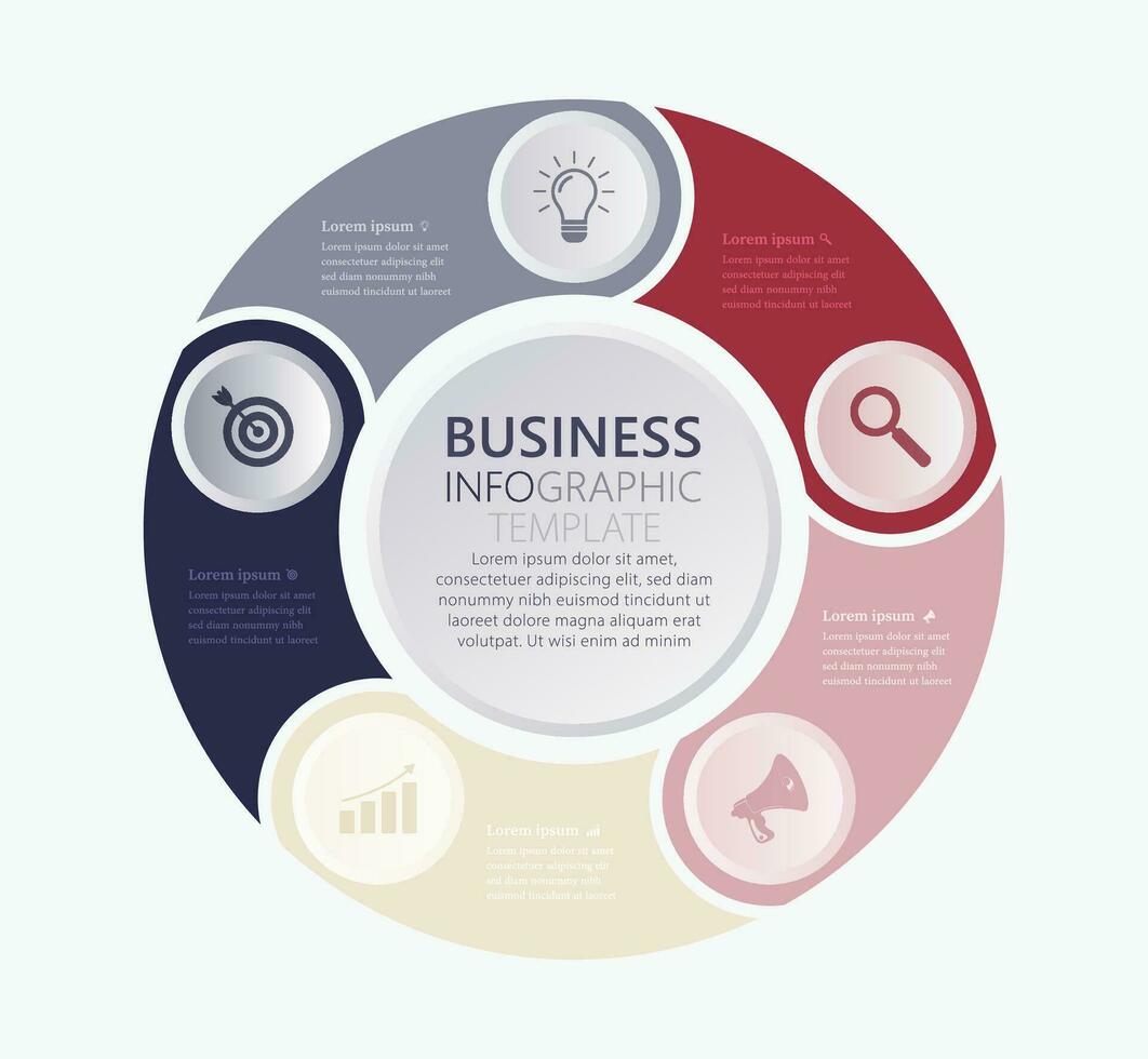 Business Infographic Template, Advertising Pie Chart Presentation, Five Steps workflow Circle Diagram vector