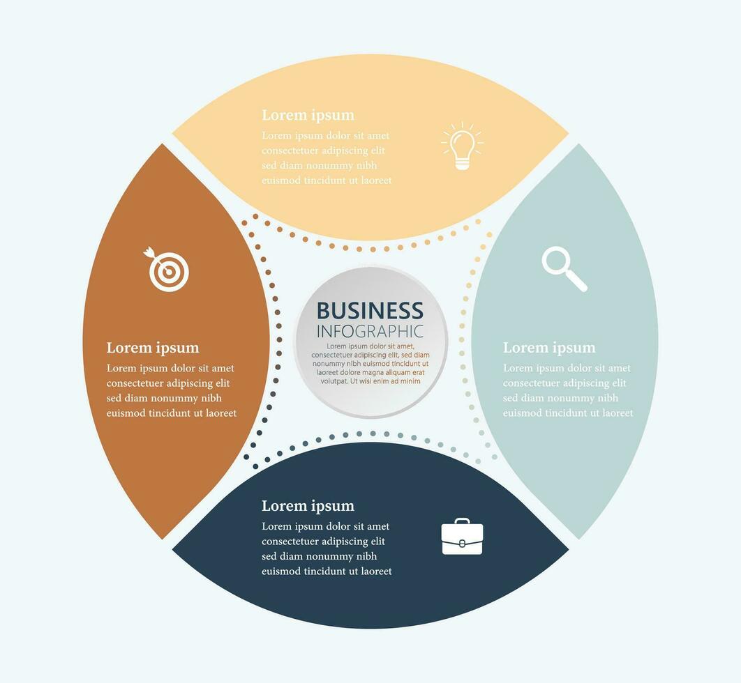 Business Infographic Template, Advertising Pie Chart Presentation, Four Steps Work Process Circle Diagram With Icons vector