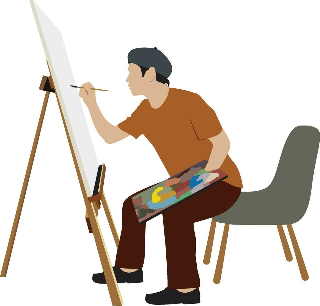 hombre artista pintura plano estilo vector imagen