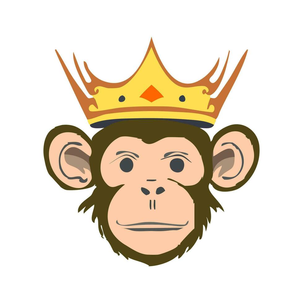 Portrait of monkey wearing a crown vector illustration. Monkey king.