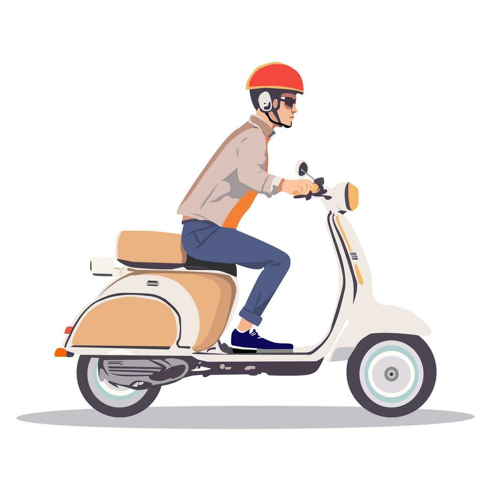 A man riding a motor scooter vector illustration