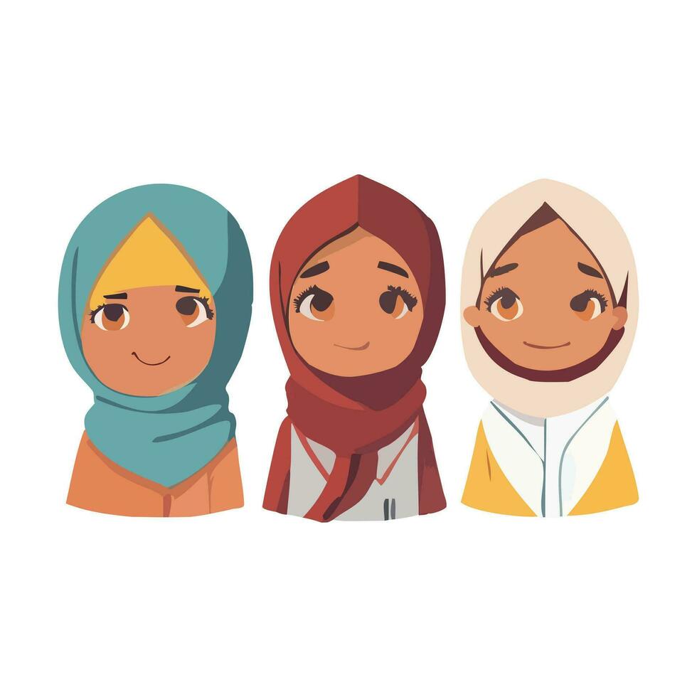 Portrait of Moslem little girls wearing hijab vector illustration