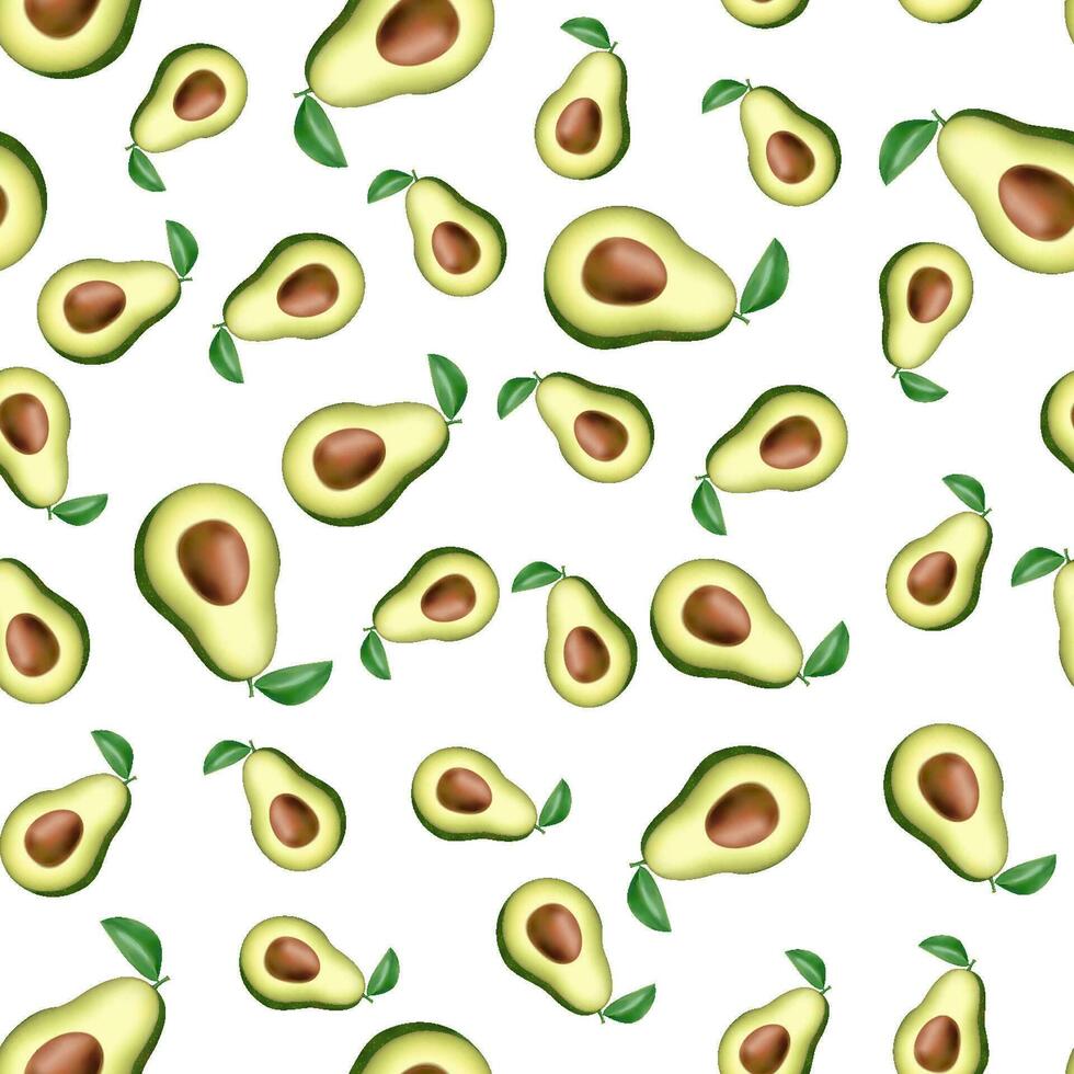 Avocado seamless pattern for textiles, prints, clothing, scrapbooking, banner. Ripe vegetables fruits on white and transparent background. Healthy food, Can be used for kitchen vector