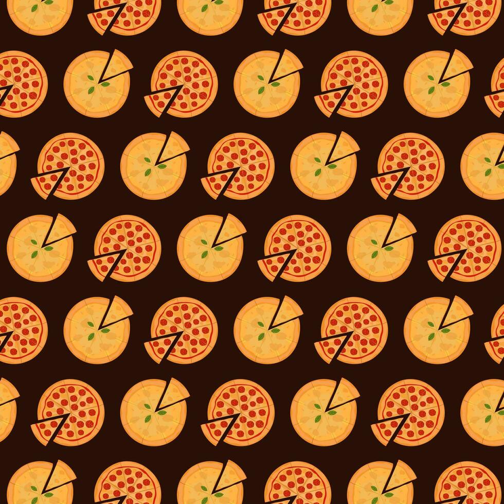 Food Pattern With Pizza. Pepperoni And 4 cheese. Background For Decoration. Vector Flat Illustration