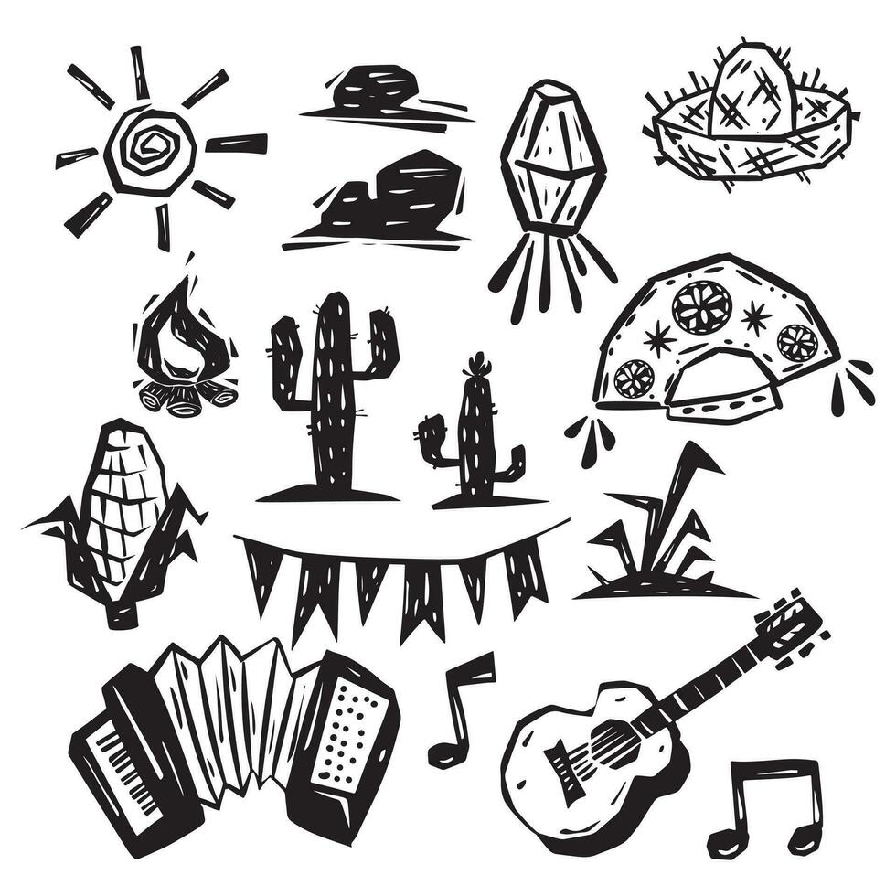 Festa Junina. June celebration .graphic elements in vectorized cordel style vector