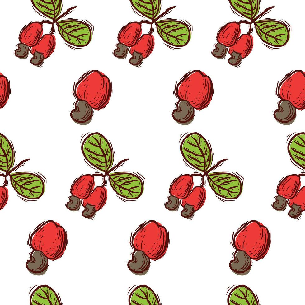 RED SEAMLESS CASHEW PATTERN WITH GREEN DESIGN IDEAL FOR CLOTHING PRINTS AND WALLPAPER vector