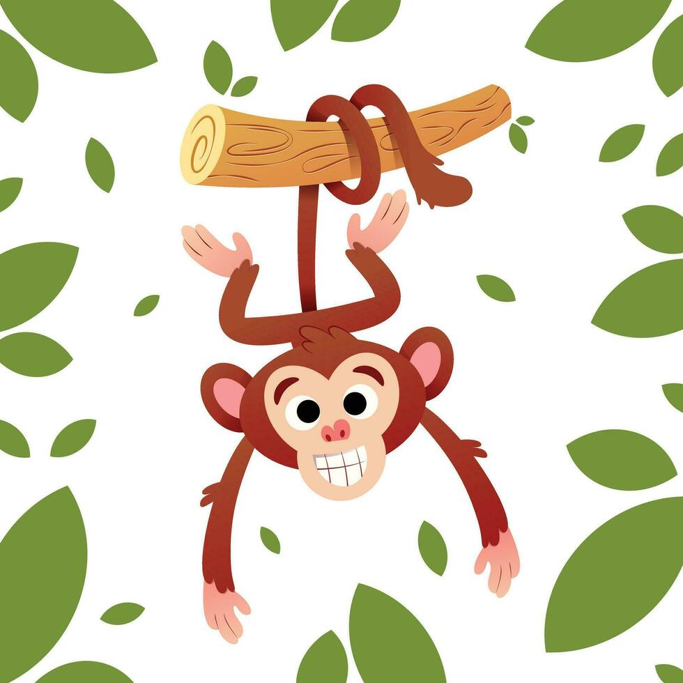 Cute monkey in the forest swinging on a branch vector