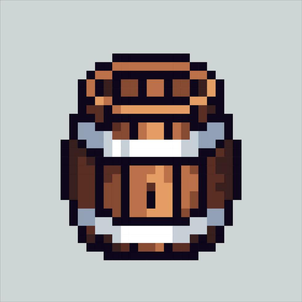 Pixel art illustration Wood steel barrel. Pixelated oil barrel. Wine Barrel icon pixelated for the pixel art game and icon for website and video game. old school retro. vector