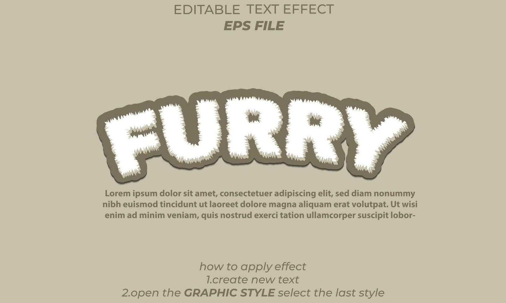 furry text effect, font editable, typography, 3d text. vector template