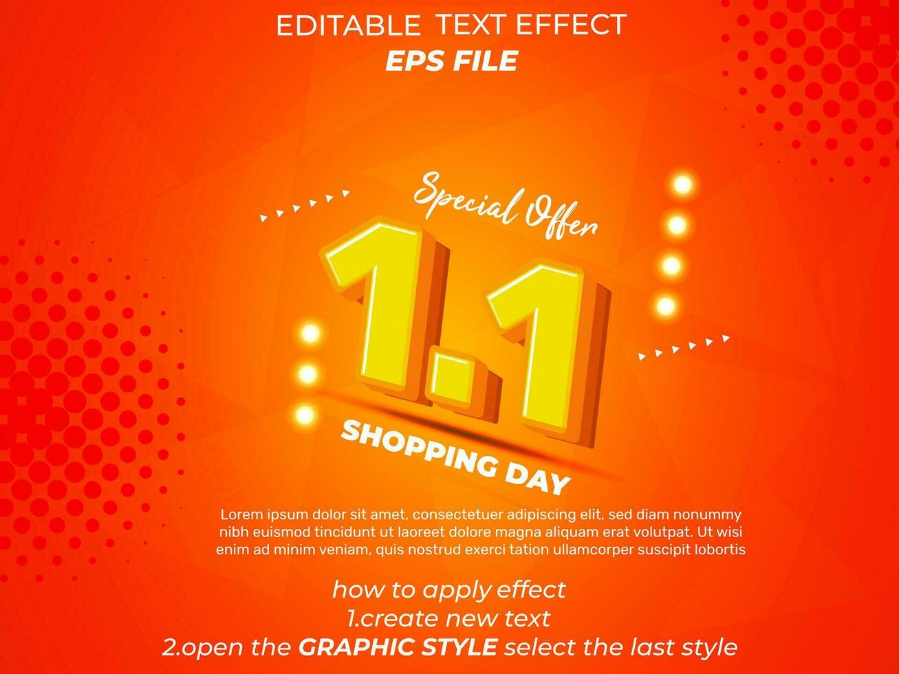 1.1 compras día aniversario texto efecto, 3d texto, editable para comercial promoción vector
