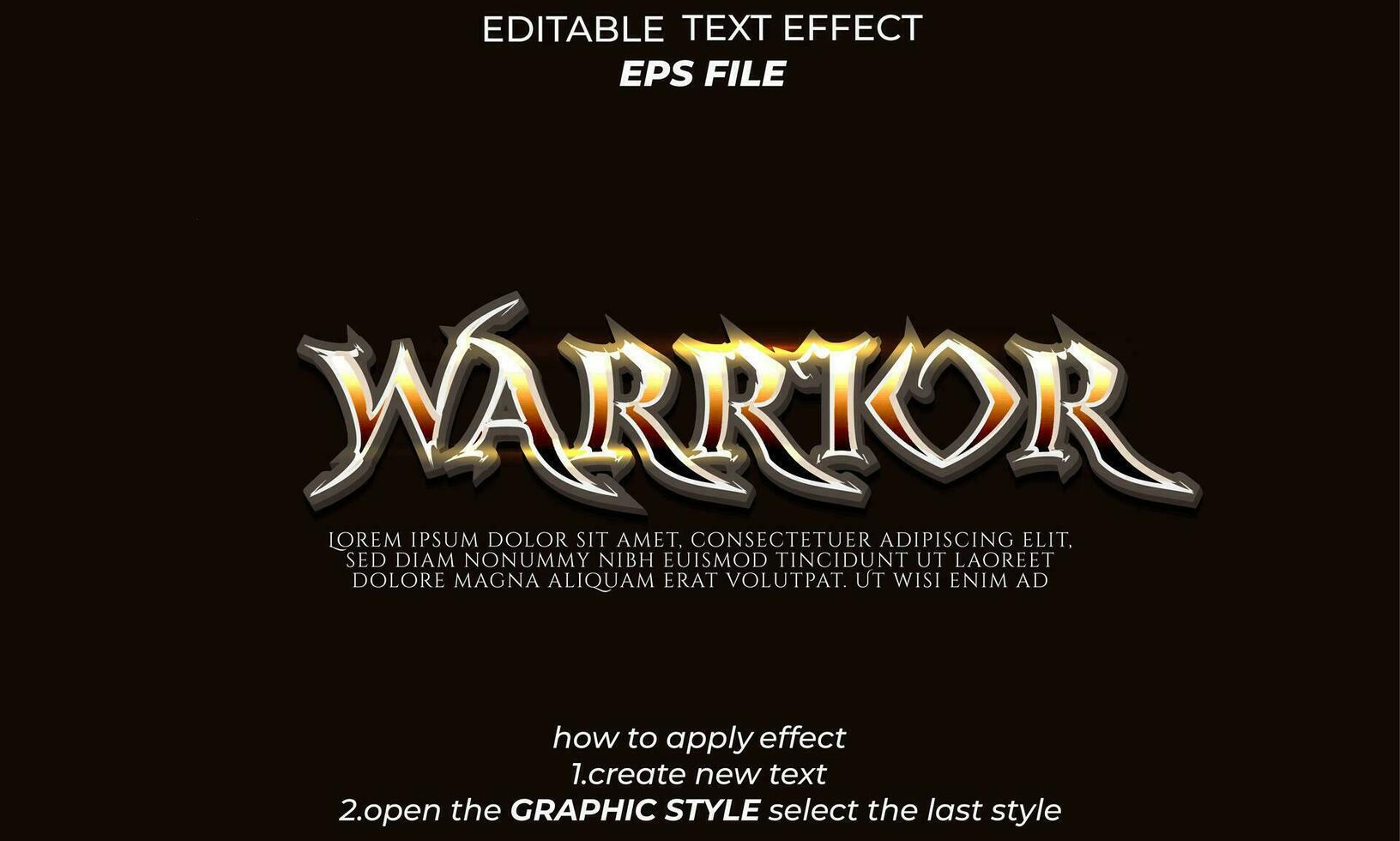 warrior text effect, typography, 3d text vector
