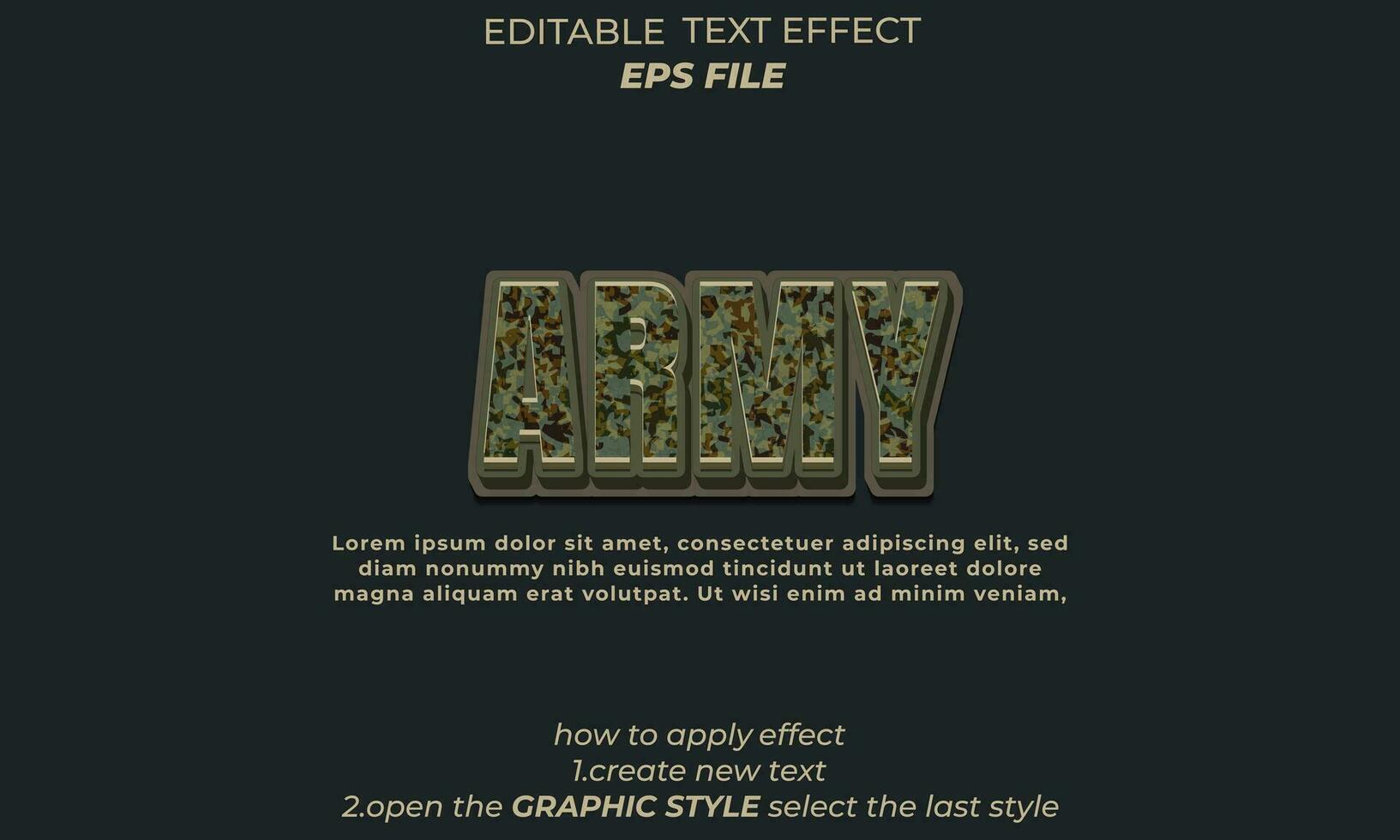 Ejército texto efecto, tipografía, 3d texto vector