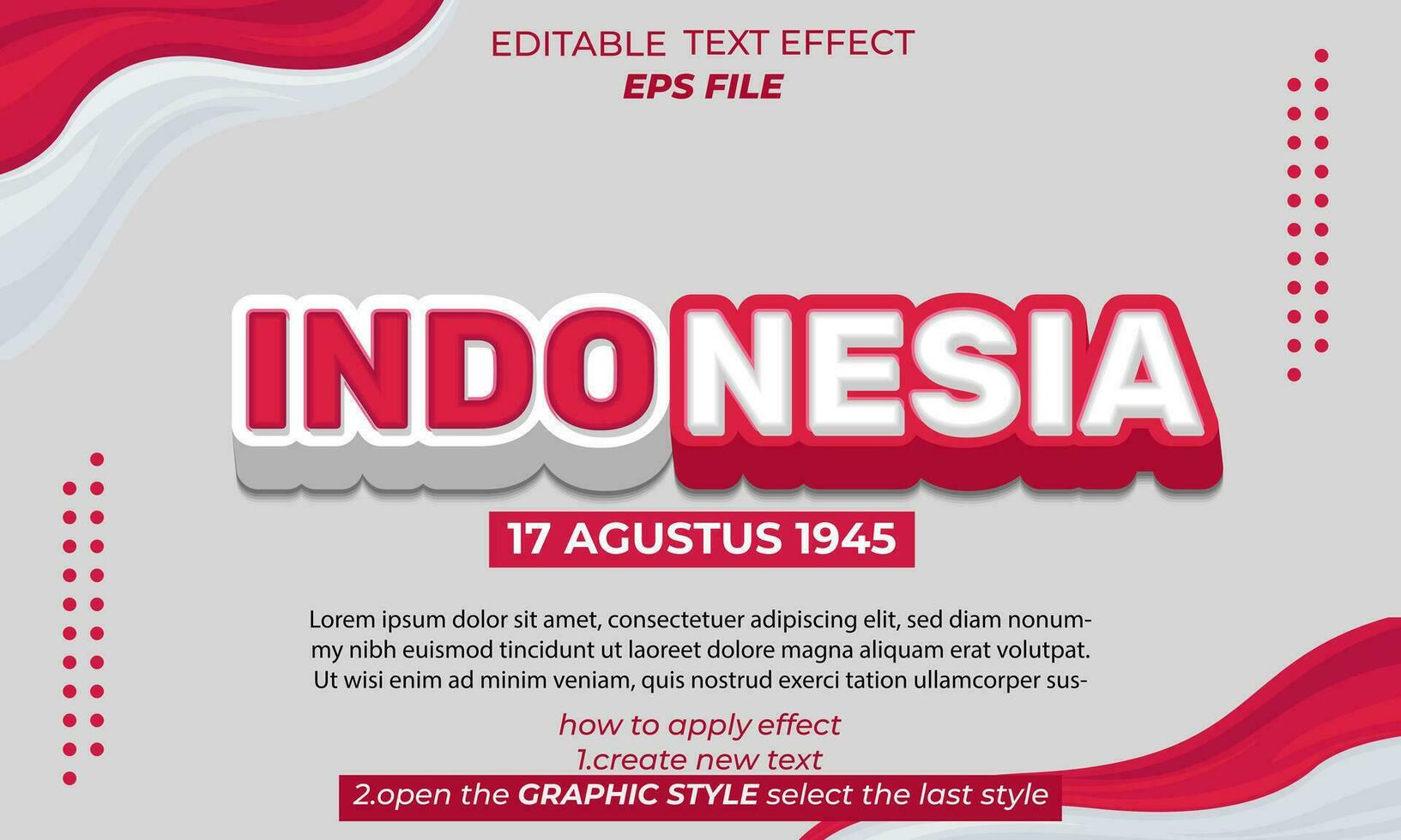 Indonesia 3d texto efecto, fuente editable, tipografía vector