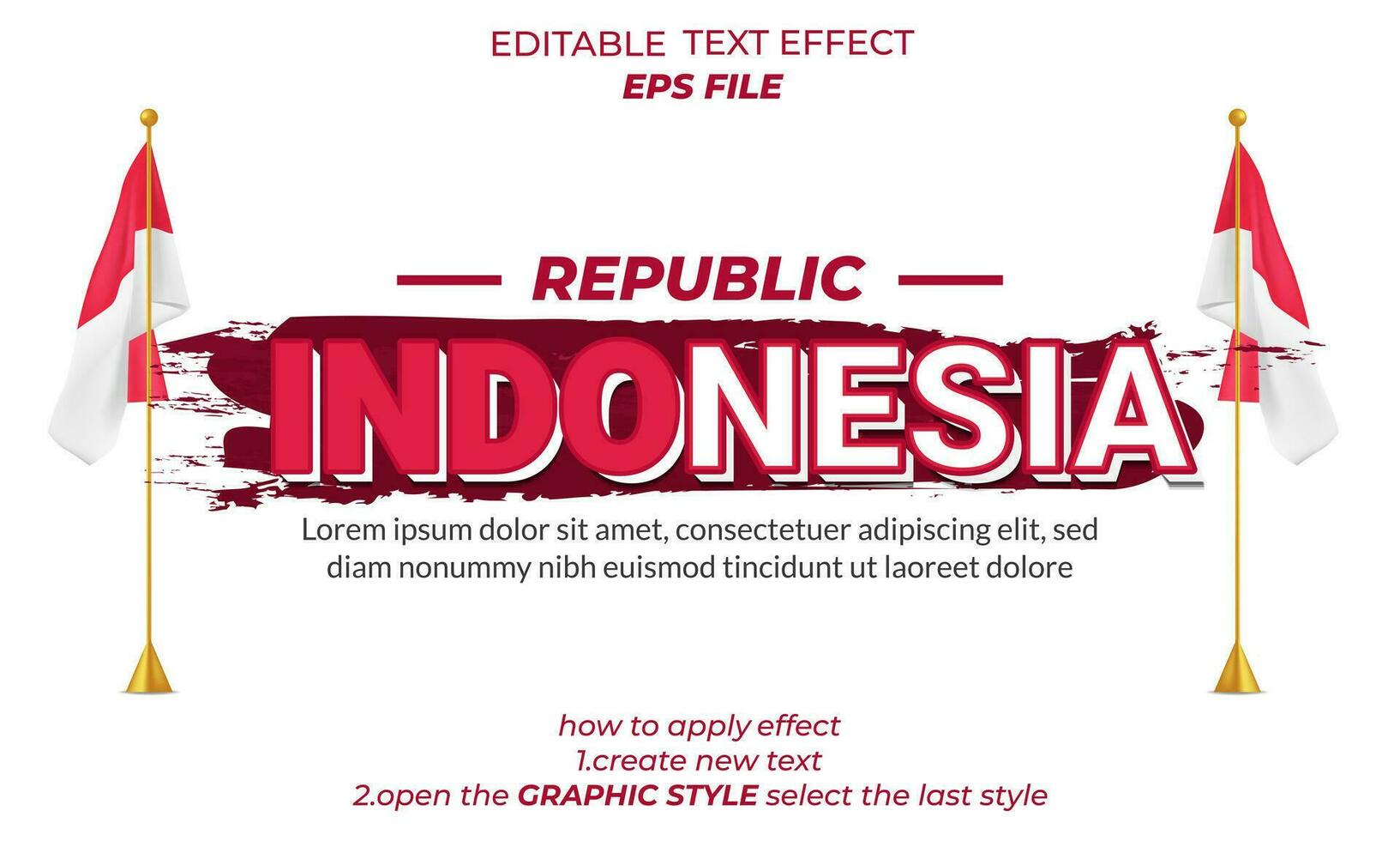 indonesia 3d text effect, font editable, typography vector