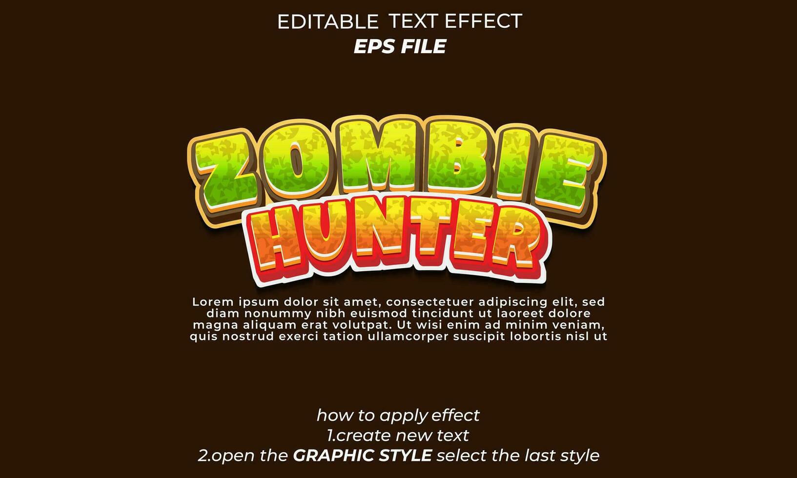 zombie hunter text effect, typography, 3d text vector