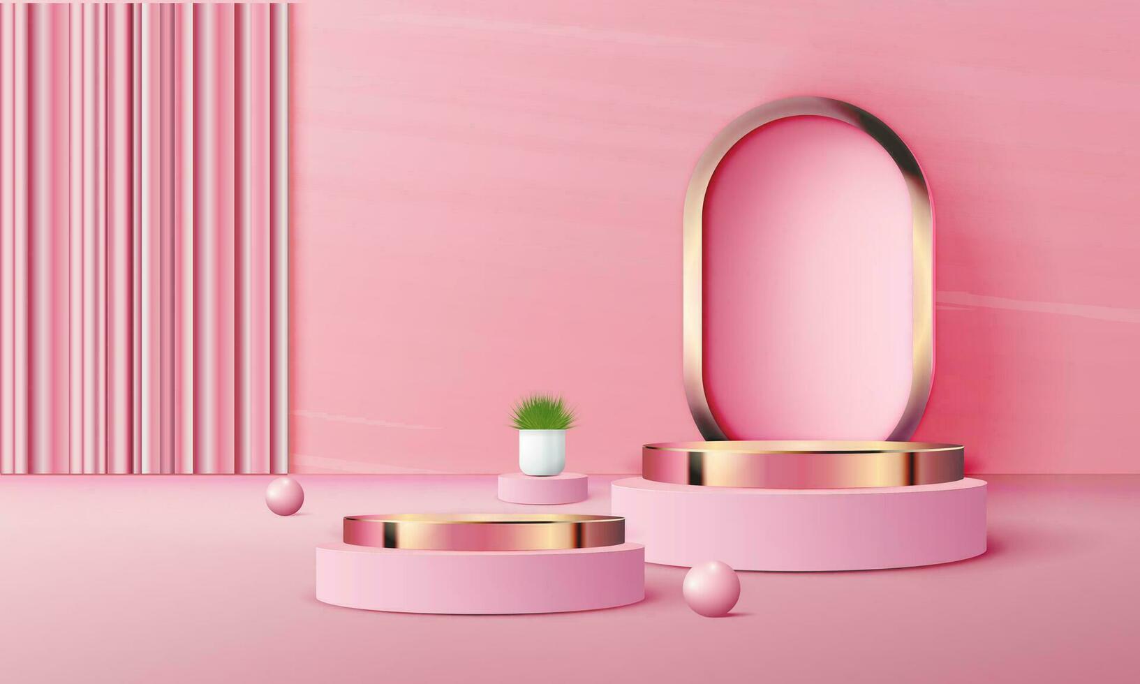 3d realistic pink podium with copy space area, blank space for product placement, product display, mockup. vector template