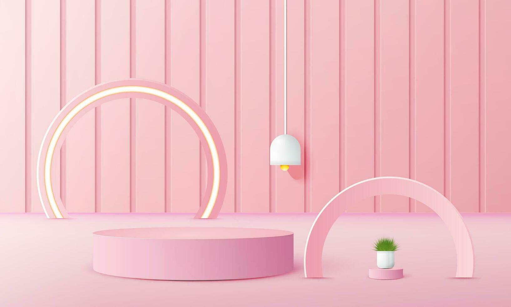 3d geometric pink podium with copy space area, for product display, product placement, mockup. vector template