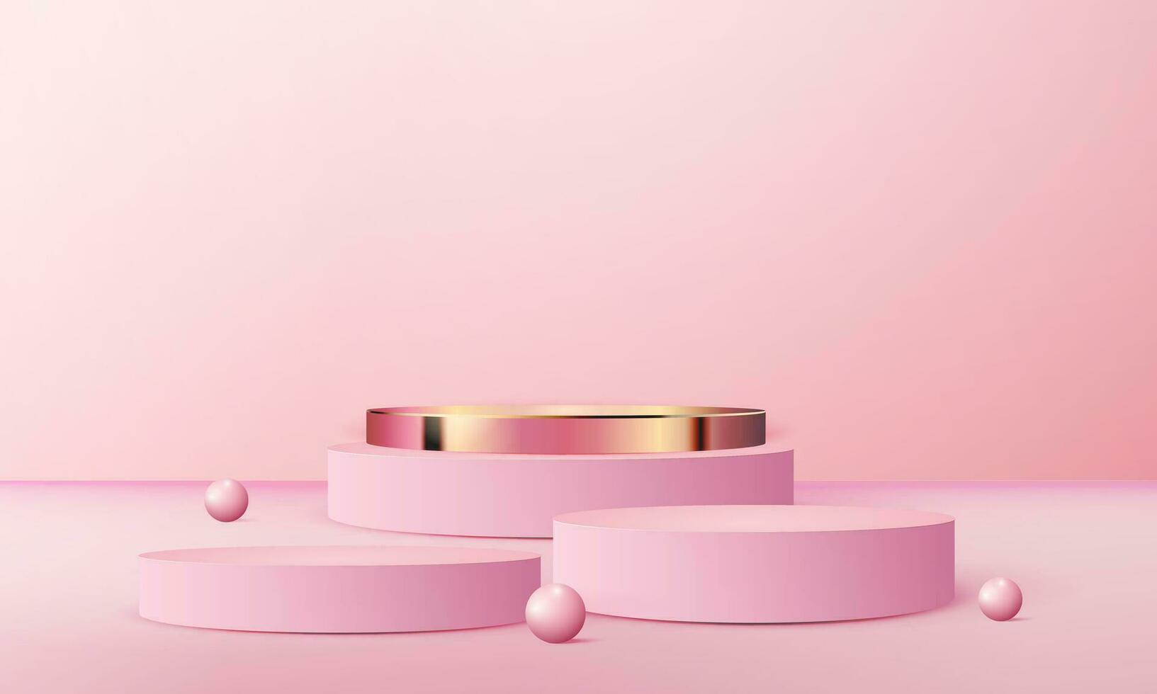3d geometric pink and gold podium with copy space area, blank space for product display, product placement, mockup. vector template