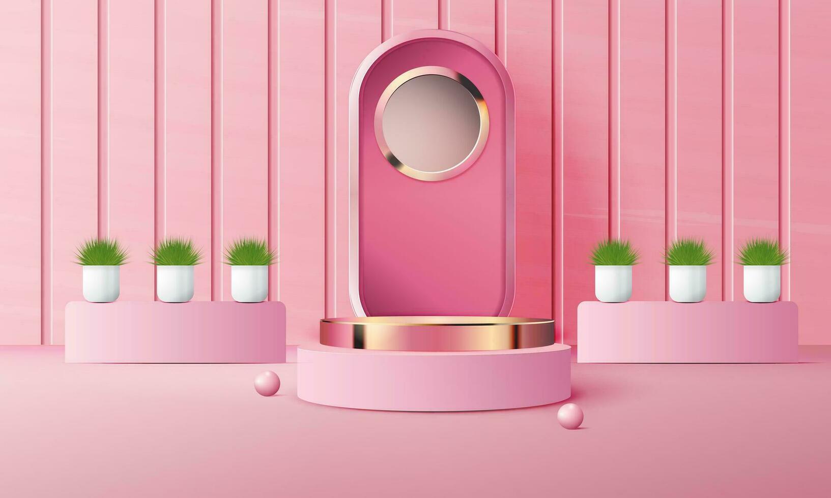 3d geometric pink and gold podium with copy space area, blank space for product display, product placement, mockup. vector template