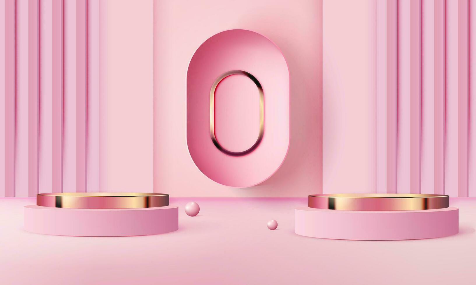 3d geometric pink and gold podium with copy space area, blank space for product display, product placement, mockup. vector template