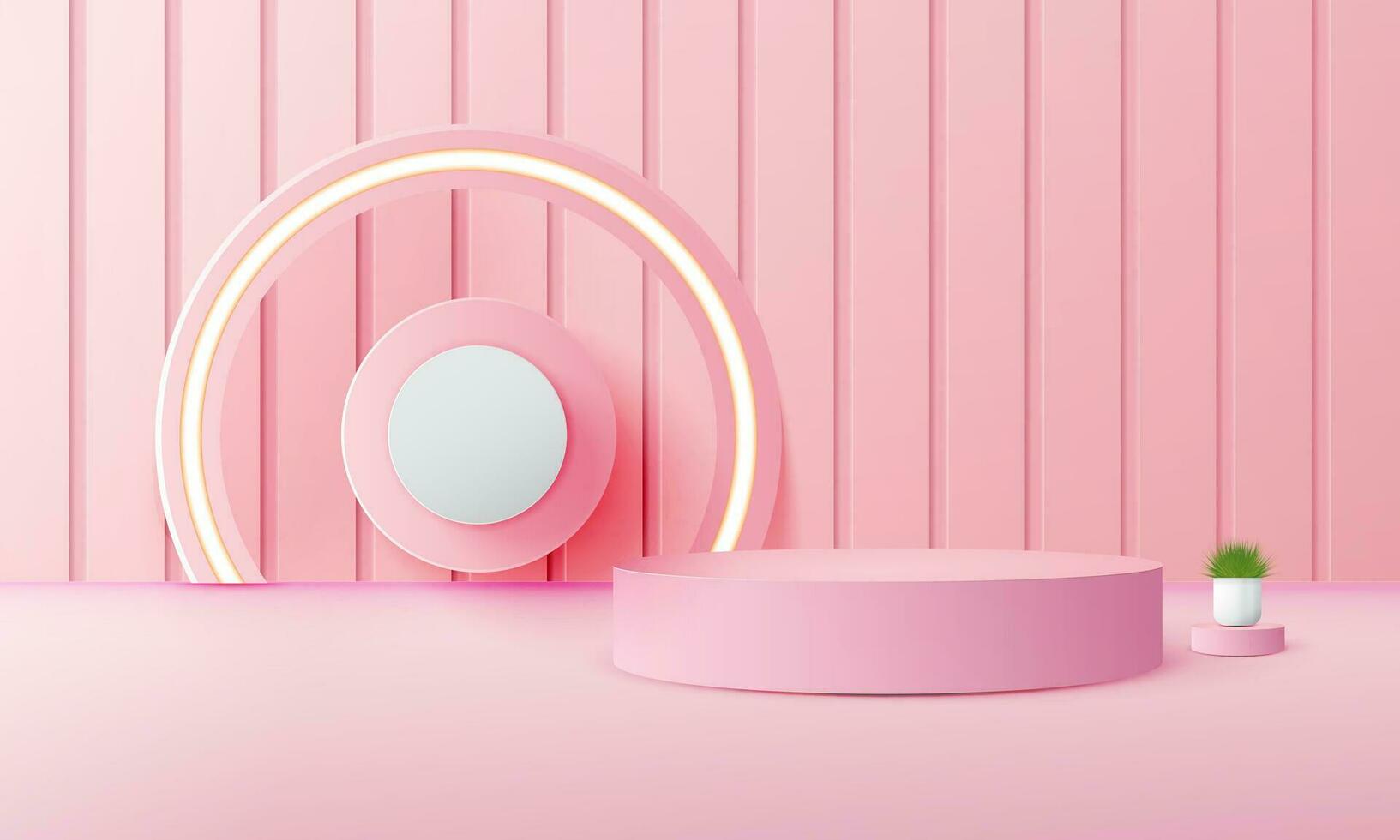 3d geometric pink podium with copy space area, for product display, product placement, mockup. vector template
