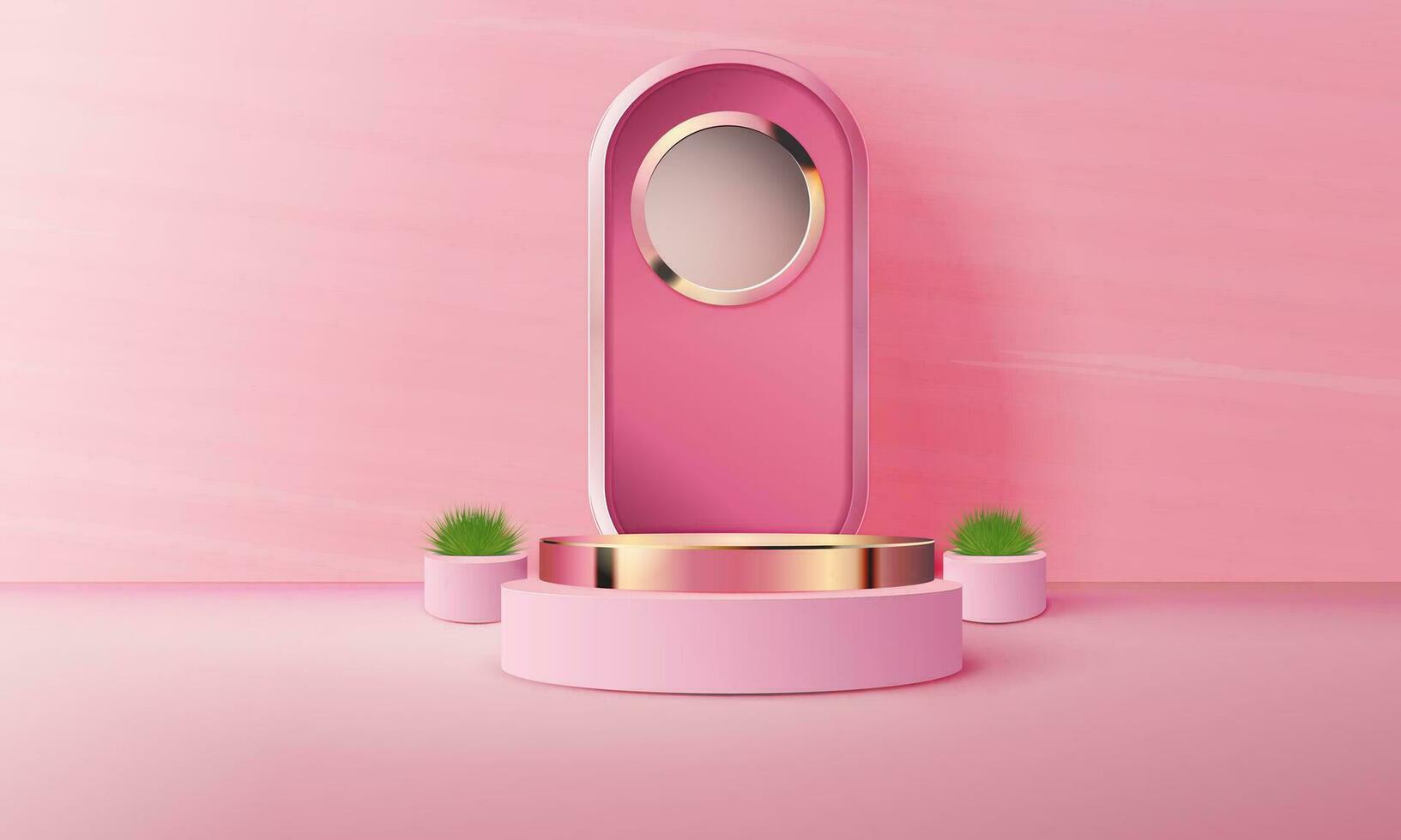 3d geometric pink and gold podium with copy space area, blank space for product display, product placement, mockup. vector template
