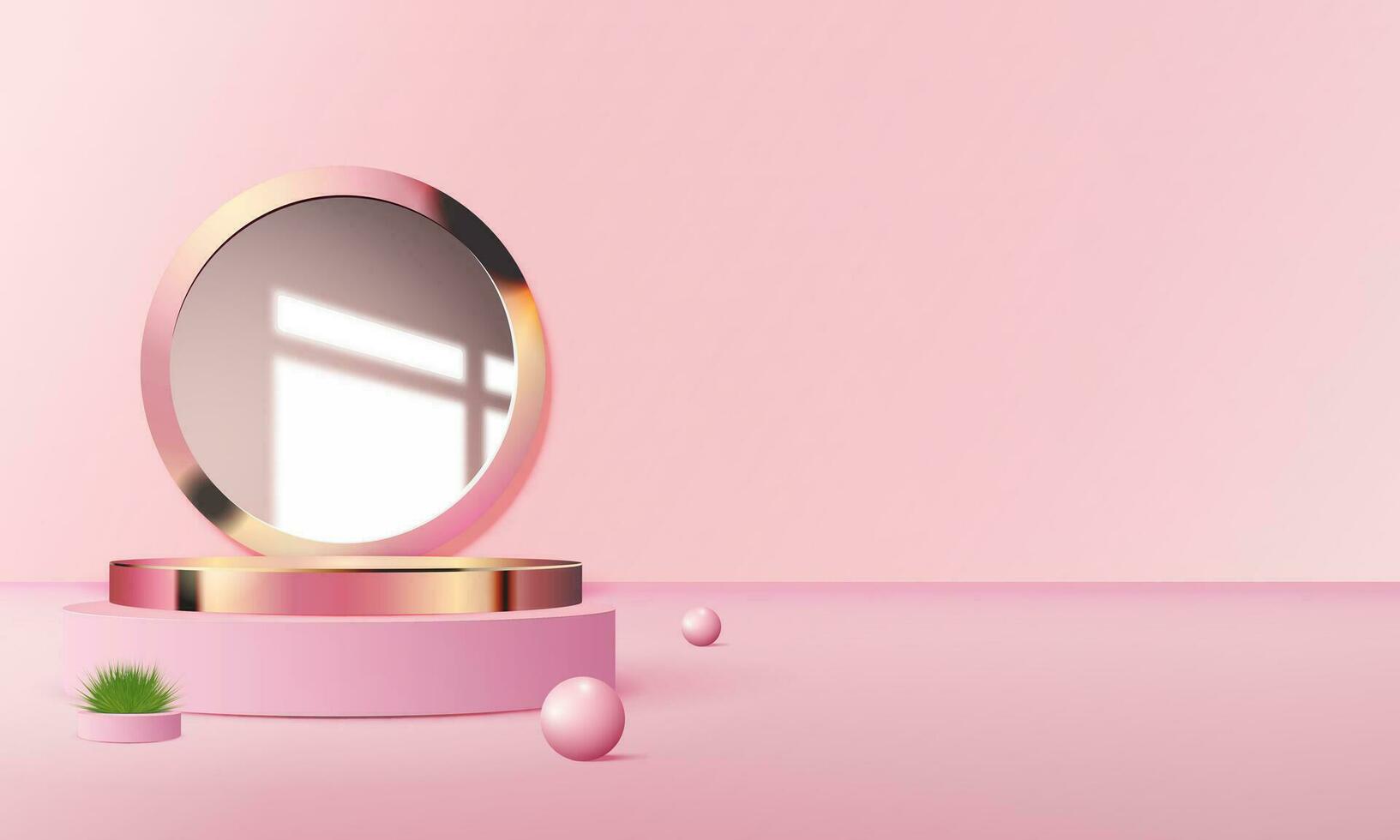 3d geometric pink and gold podium with copy space area, blank space for product display, product placement, mockup. vector template