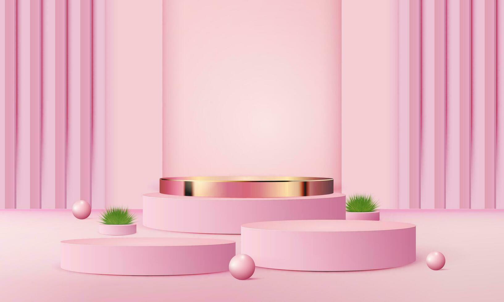 3d geometric pink and gold podium with copy space area, blank space for product display, product placement, mockup. vector template