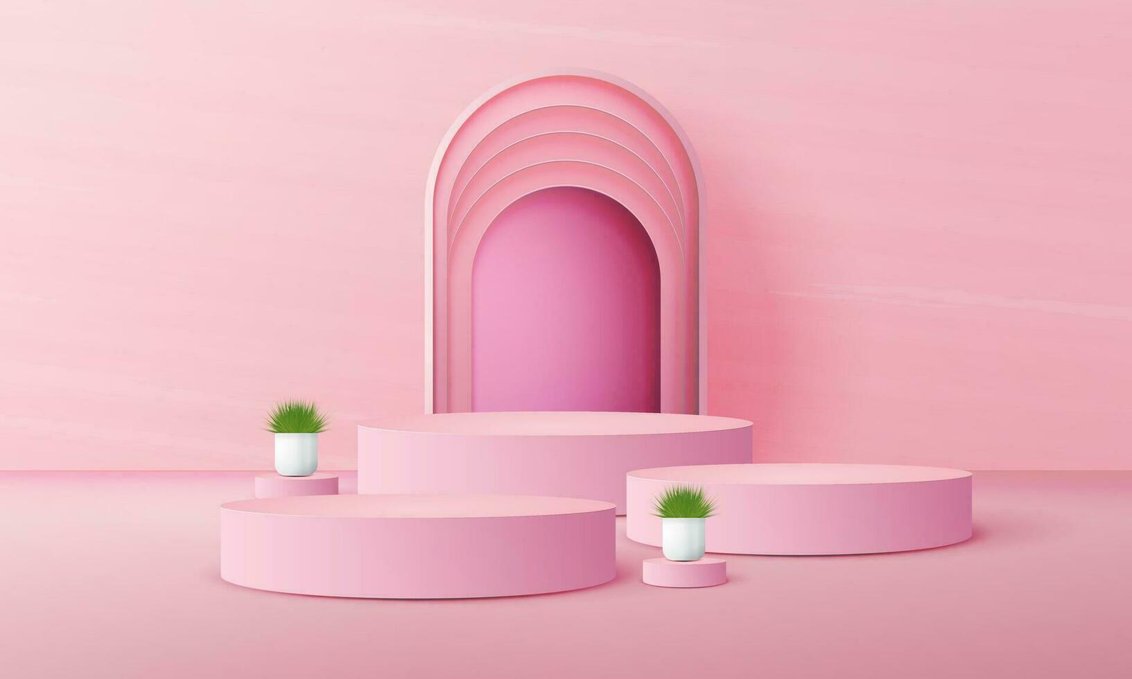 3d realista rosado podio con Copiar espacio área, blanco espacio para producto colocación, producto mostrar, Bosquejo. vector modelo