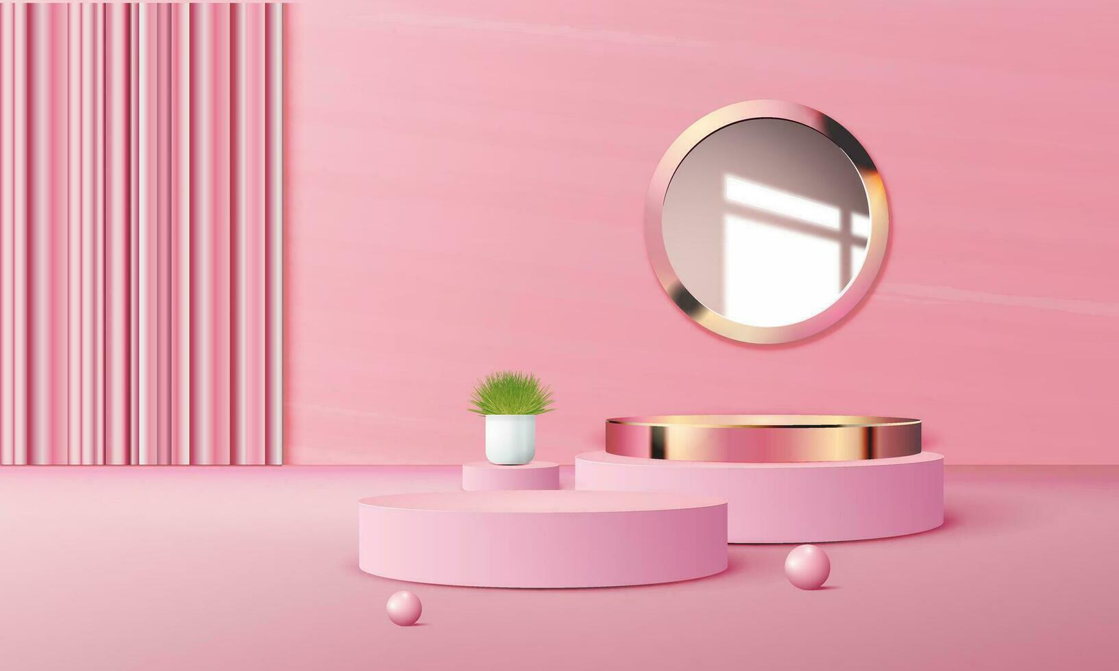 3d geometric pink and gold podium with copy space area, blank space for product display, product placement, mockup. vector template