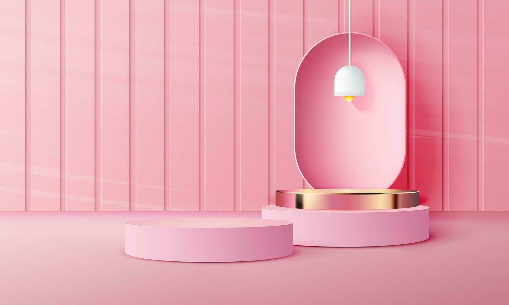 3d geometric pink and gold podium with copy space area, blank space for product display, product placement, mockup. vector template