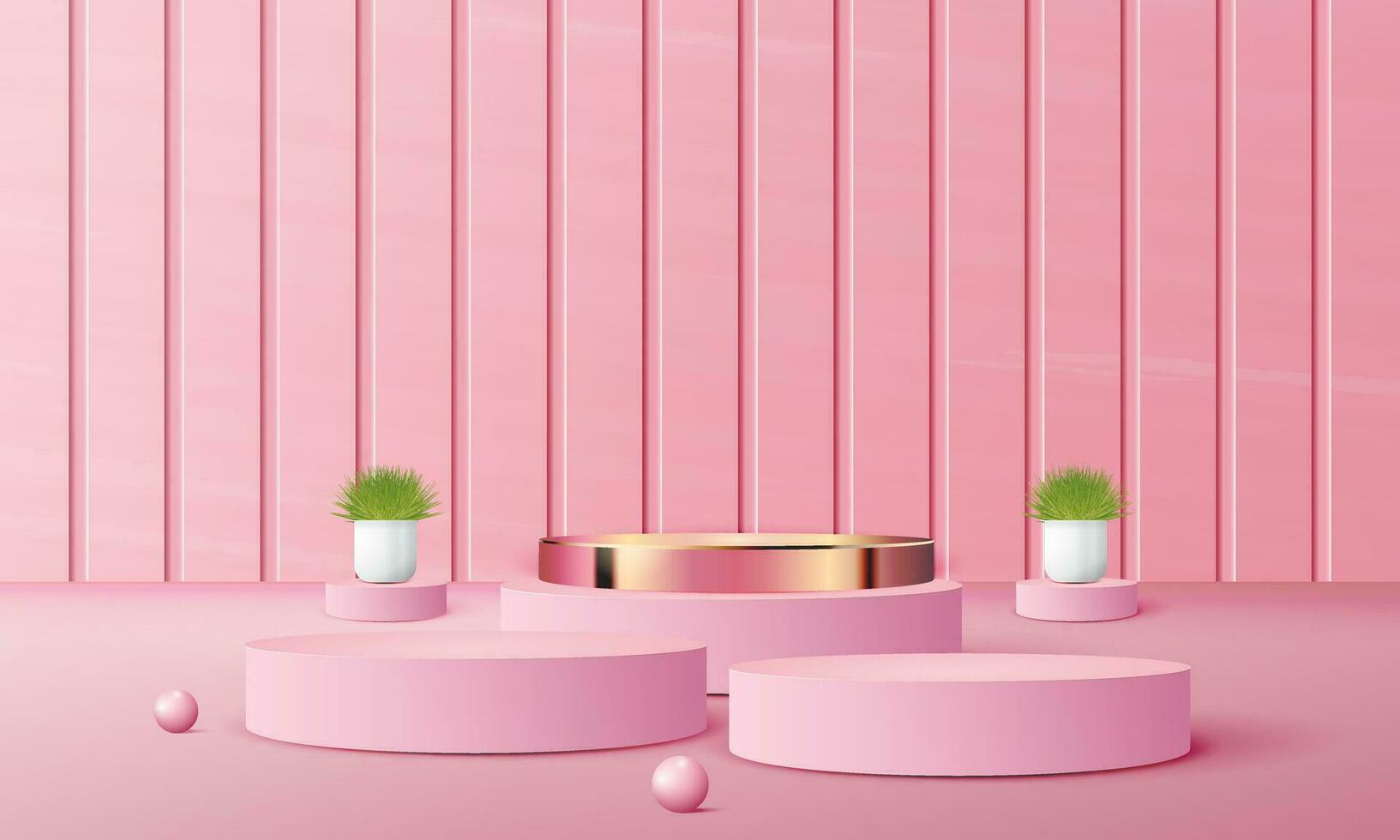 3d geometric pink and gold podium with copy space area, blank space for product display, product placement, mockup. vector template