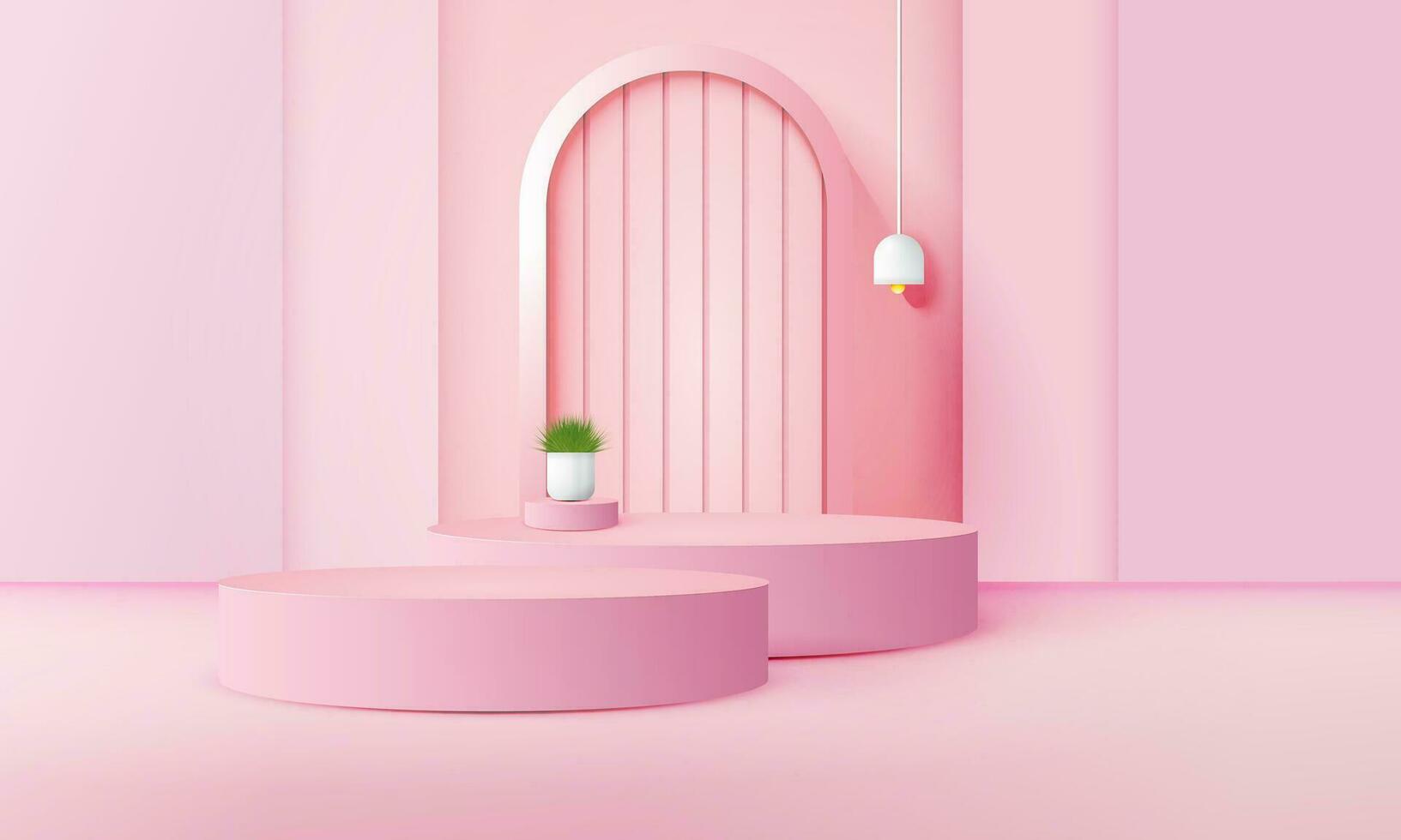 3d geometric pink podium with copy space area, for product display, product placement, mockup. vector template