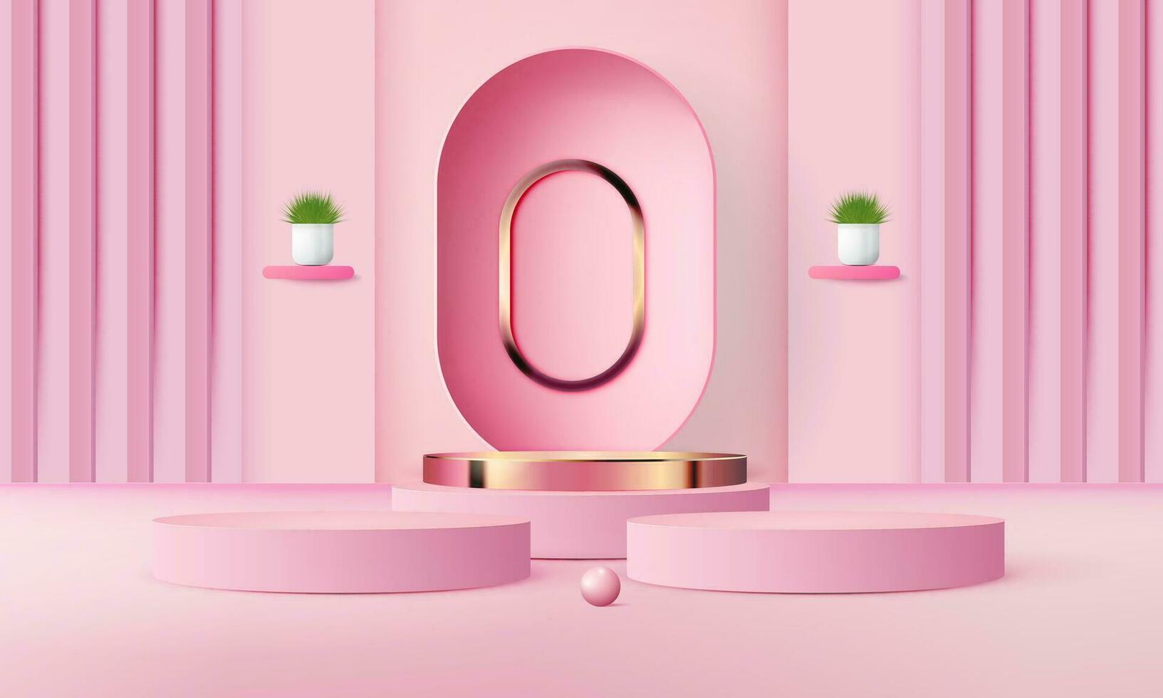 3d geometric pink and gold podium with copy space area, blank space for product display, product placement, mockup. vector template