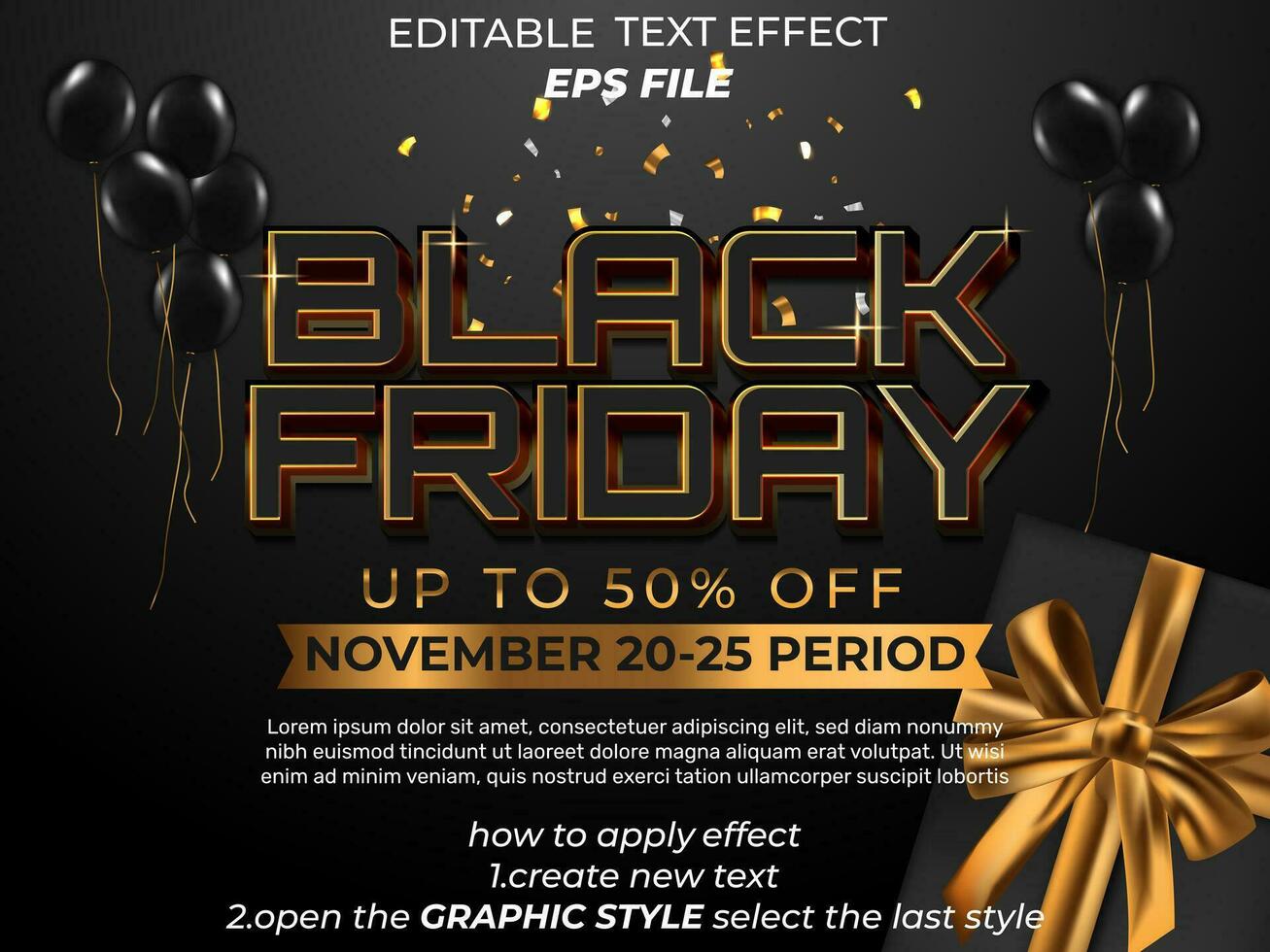 black friday text effect typography, 3d text. vector template