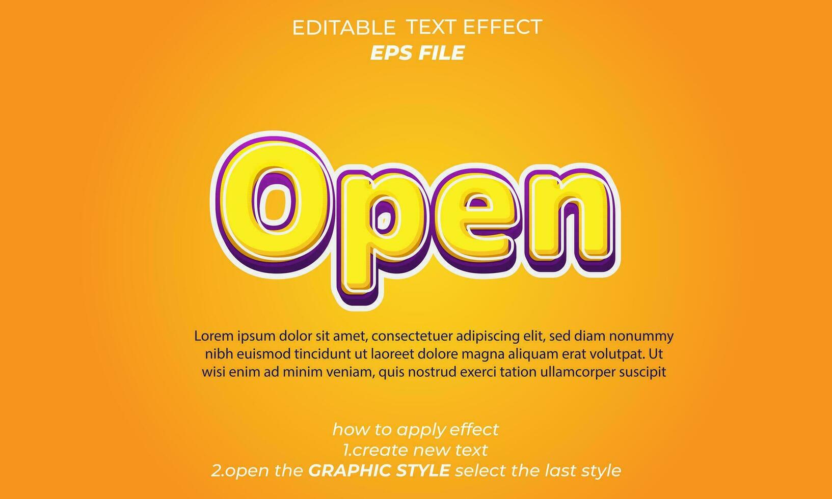 open text effect,, typography, 3d text. vector template